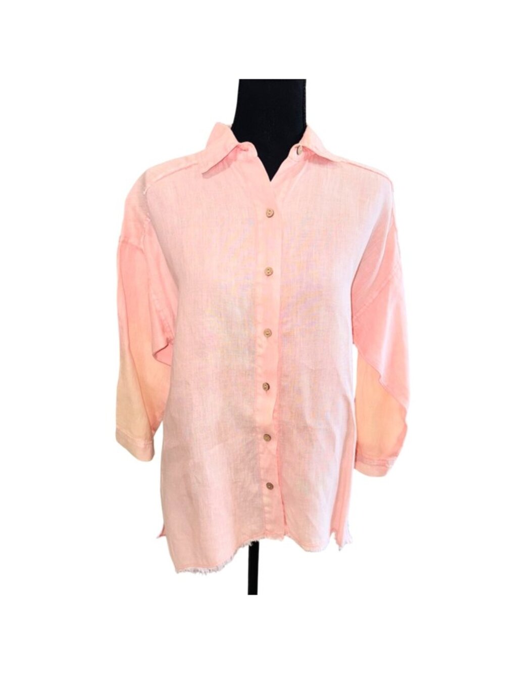 XCVI Womens Pink Peach 100% Linen Tunic Top S Sustainable Minimalist Lagenlook